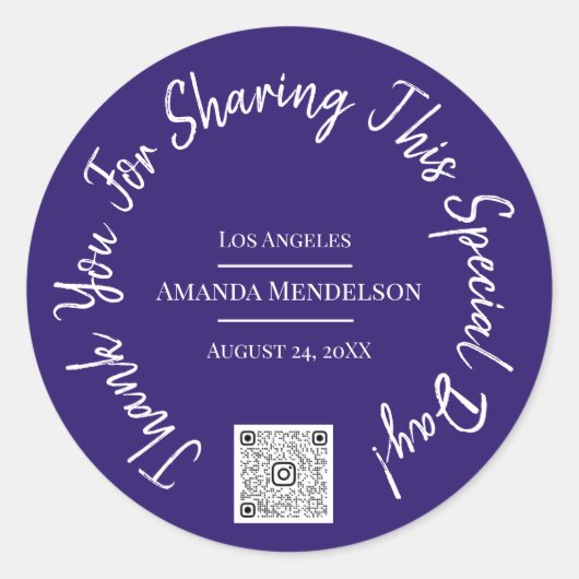 Bedankt Speciale Dag QR-code Logo Blauw Ronde Sticker (Voorkant)