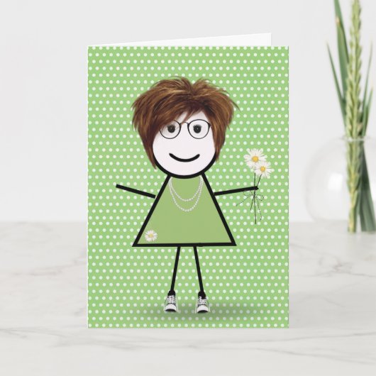 Bedankt Stick Figure Meisje met Madeliefjes (Voorkant)