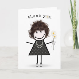 Bedankt Stick Figure Meisje met Madeliefjes Kaart