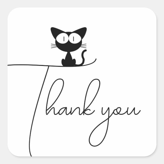 Bedankt Sticker - Cute Zwarte Kat Minimalistisch (Voorkant)