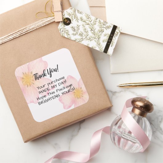 Bedankt Sticker - Roze Waterverf Bloem (Geschenken)