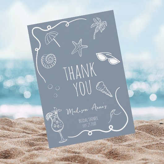 Bedankt Strand Doodle Bruiloft Feestkaart