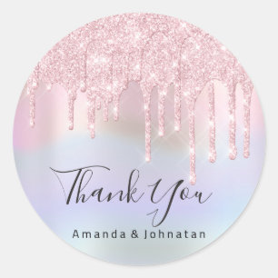 Bedankt Sweet16th Pink Bridal Holograaf Ronde Sticker