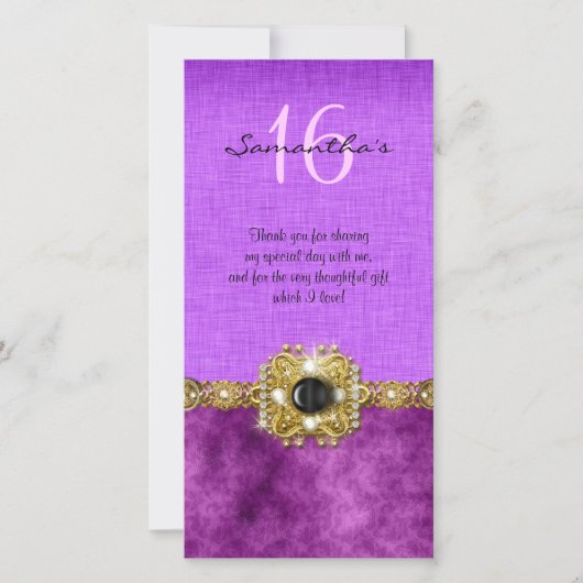 "Bedankt" "Sweet Sixteen" roze zwarte edelstenen Bedankkaart (Voorkant)