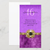 "Bedankt" "Sweet Sixteen" roze zwarte edelstenen Bedankkaart (Voorkant / Achterkant)