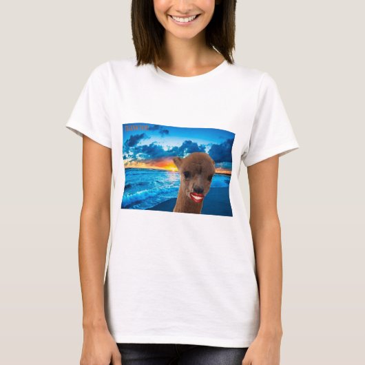 Bedankt t-shirt Alpaca op het strand (Voorkant)