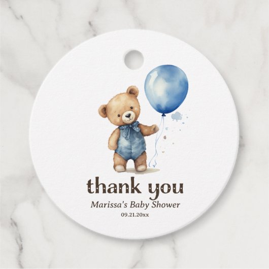 Bedankt Teddy Bear Boy Baby shower Bedankjes Labels (Voorkant)