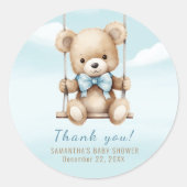 Bedankt Teddy Bear Boy Baby shower Ronde Sticker (Voorkant)