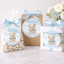 Bedankt Teddy Bear Boy Baby shower Ronde Sticker