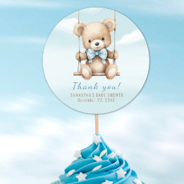 Bedankt Teddy Bear Boy Baby shower Ronde Sticker