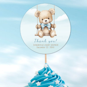 Bedankt Teddy Bear Boy Baby shower Ronde Sticker