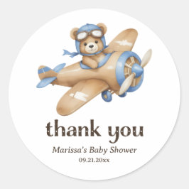 Bedankt Teddy Bear Pilot Baby Boy Shower Sticker