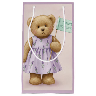 Bedankt!, Teddy in een lavendeljurk, door Klein Cadeauzakje