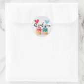 Bedankt tekst roze blauwe hart cupcakes ronde sticker (Tas)