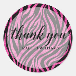 Bedankt Tekst Roze Zebra Ronde Sticker