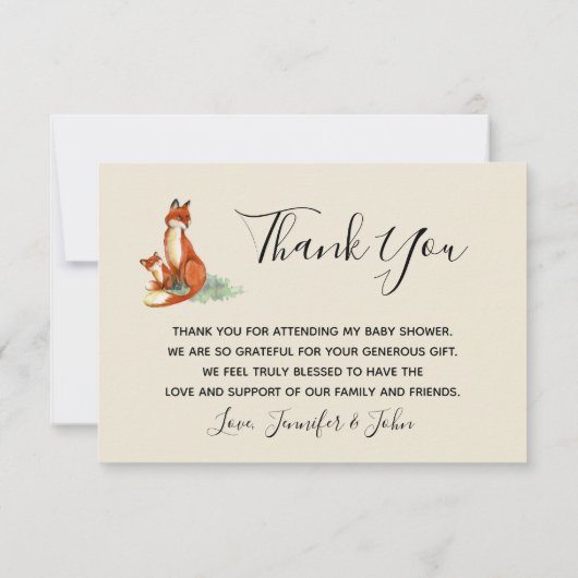 Bedankt ter illustratie van Momma Fox en Baby Wate Kaart (Achterkant)