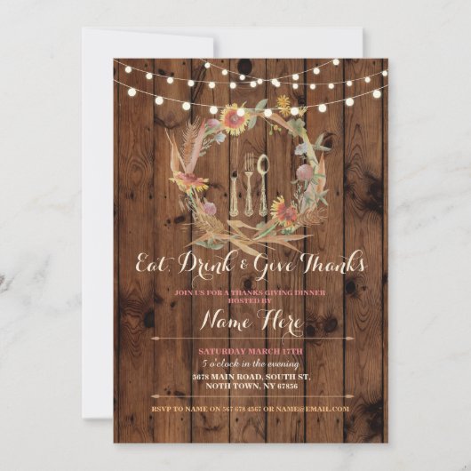 Bedankt Thanksgiving Floral Herfst uitnodigen Kaart (Voorkant)