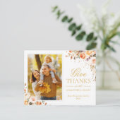 Bedankt Thanksgiving herfst Gold Floral foto geven Briefkaart (Staand voorkant)