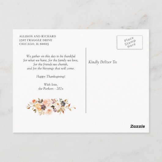 Bedankt Thanksgiving herfst Gold Floral foto geven Briefkaart (Achterkant)