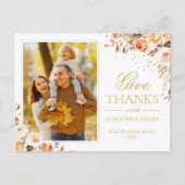 Bedankt Thanksgiving herfst Gold Floral foto geven Briefkaart (Voorkant)