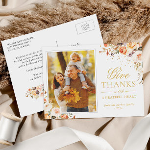 Bedankt Thanksgiving herfst Gold Floral foto geven Briefkaart