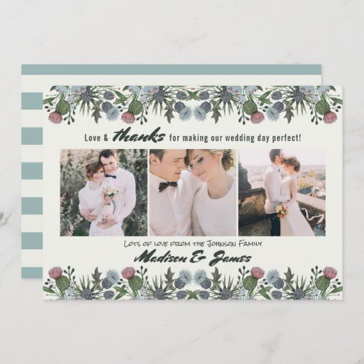 Bedankt Thistle Flower | Weddenschap | 3 Foto-Kaar (Voorkant / Achterkant)