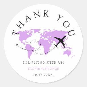 Bedankt Travel Wedding Wereldkaart Lavender Ronde Sticker