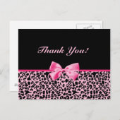 Bedankt trendy roze en zwart luipaardlint briefkaart (Voorkant / Achterkant)