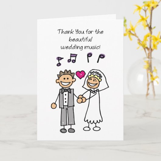 Bedankt Trouwceremonie Muziek Stick Figuren Kaart (Gele Bloem)