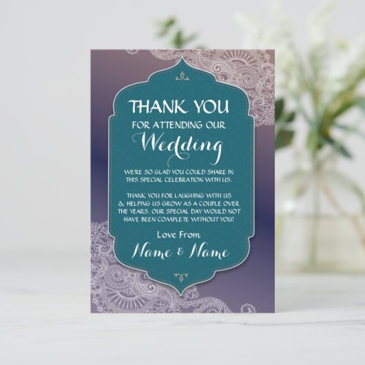 Bedankt Trouwdag Arabian Nights Teal Kaart (Staand voorkant)