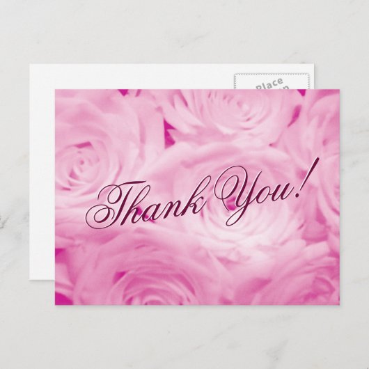 Bedankt trouwkaart met roze rozenbloemen briefkaart (Voorkant / Achterkant)