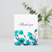 Bedankt Turquoise Blue Poppy Floral Art Custom Briefkaart (Staand voorkant)