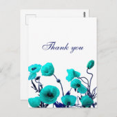 Bedankt Turquoise Blue Poppy Floral Art Custom Briefkaart (Voorkant / Achterkant)