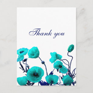 Bedankt Turquoise Blue Poppy Floral Art Custom Briefkaart