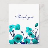 Bedankt Turquoise Blue Poppy Floral Art Custom Briefkaart (Voorkant)