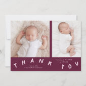 Bedankt Typografie Cranberry Geboortefoto Aankondiging (Voorkant)