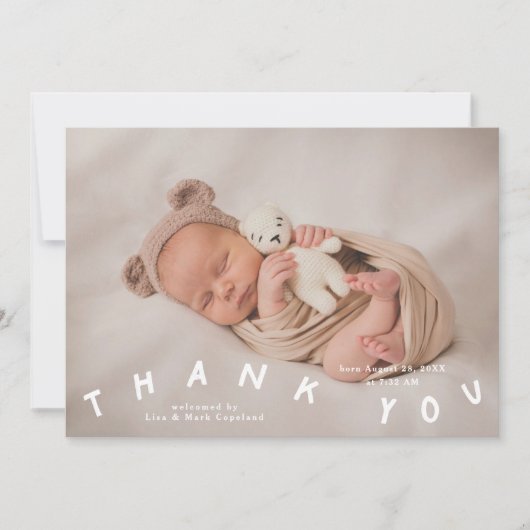 Bedankt Typografie Geboorteaankondiging Foto Aankondiging (Voorkant)