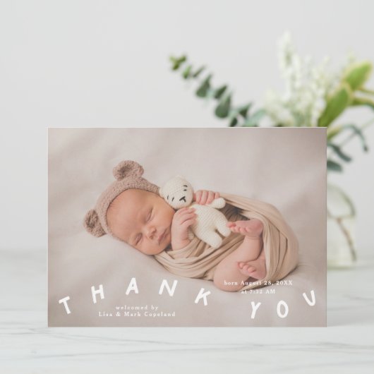 Bedankt Typografie Geboorteaankondiging Foto Aankondiging (Staand voorkant)