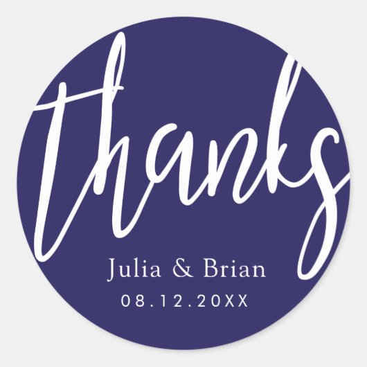 Bedankt Typografie Navy Blue Bruiloft Ronde Sticker (Voorkant)