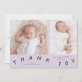 Bedankt Typografie Paarse Geboortefoto Aankondiging (Voorkant)