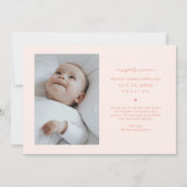 Bedankt Typografie Peach Geboortefoto Aankondiging (Achterkant)