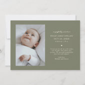 Bedankt Typografie Sage Green Geboortefoto Aankondiging (Achterkant)