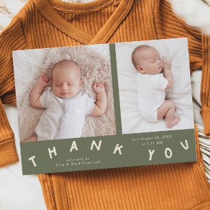 Bedankt Typografie Sage Green Geboortefoto Aankondiging
