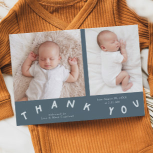 Bedankt Typografie Slate Blue Geboortefoto Aankondiging