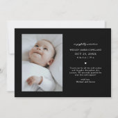 Bedankt Typografie Zwarte Foto Geboorte Aankondiging (Achterkant)
