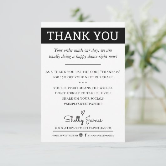 BEDANKT U Bedrijfs orde neemt modern zwart wit op (Staand voorkant)