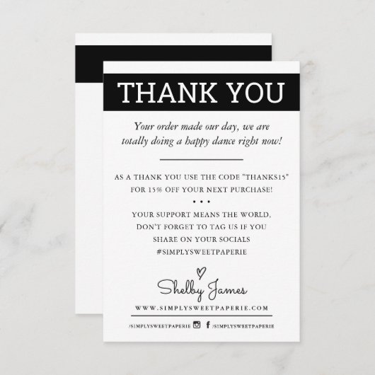 BEDANKT U Bedrijfs orde neemt modern zwart wit op (Voorkant / Achterkant)