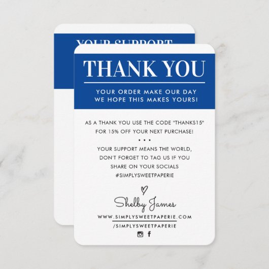 BEDANKT U DAT u met uw zakelijke bestelling een mo (Voorkant / Achterkant)