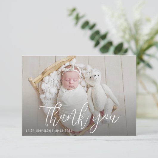 BEDANKT U eenvoudige scriptgeboorteaankondiging Kaart (Staand voorkant)