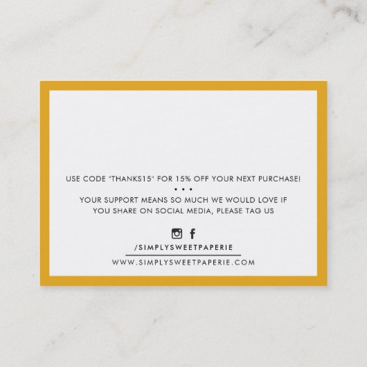 BEDANKT U modern bedrijfsinvoegen label ambergeel (Achterkant)